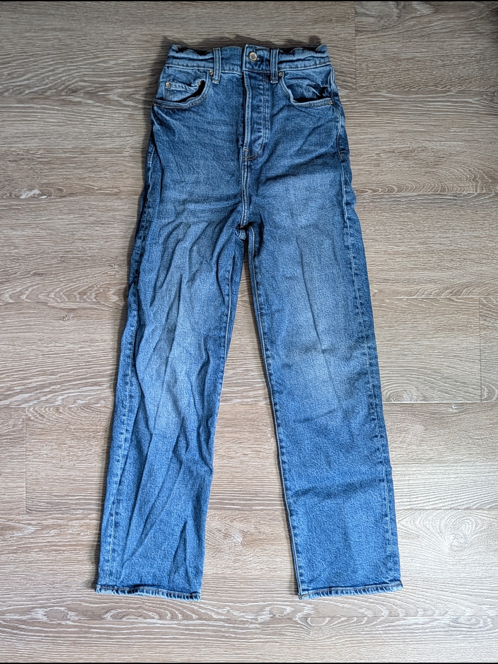 Zara 99% Cotton Button Fly Ultra High Rise Straight Jeans